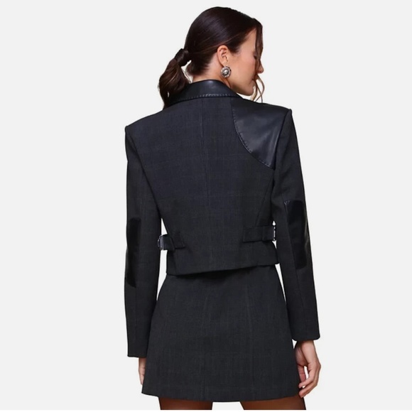 Avec Les Filles Women's Faux-Leather-Trim Cropped Jacket, BLACK, SIZE 14 NWT - Picture 2 of 15